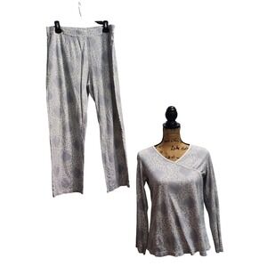 Amadora by‎ Cuddledown L Cotton Pajama Set Floral Sleepwear Lounge Set